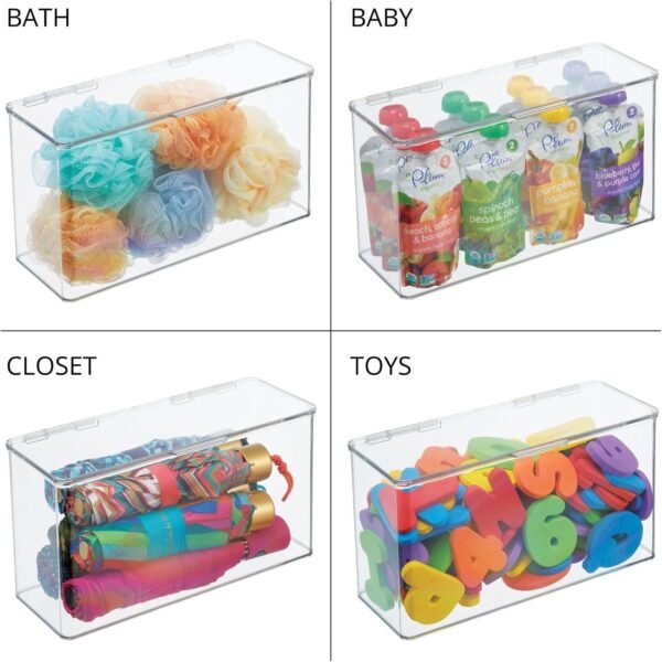 mDesign Plastic Stackable Playroom/Gaming Storage Organizer Bin Box with Hinged Lid for Drawer or Cabinet - Organize Electronics, Crayons, Games, Blocks, Toys, Lumiere Collection - 8 Pack - Clear - Image 7