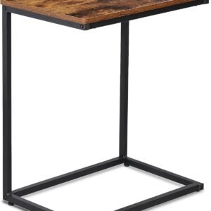 SUPER DEAL C Shaped End Table, Wide Industrial Side Table Couch Desk for Sofa Bed Living Room Bedroom, Heavy Duty Metal Frame TV Tray for Laptop Coffee Snack, Rustic Brown and Black