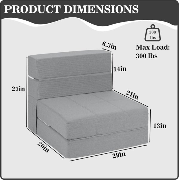 Folding Sofa Bed, 7 inch Memory Foam Floor Couch, Convertible Sleeper Foldable Mattress Futon Sofa for Living Room/Home Office/Guest Beds/Apartment/Upstairs Loft, New Light Grey, Single - Image 3