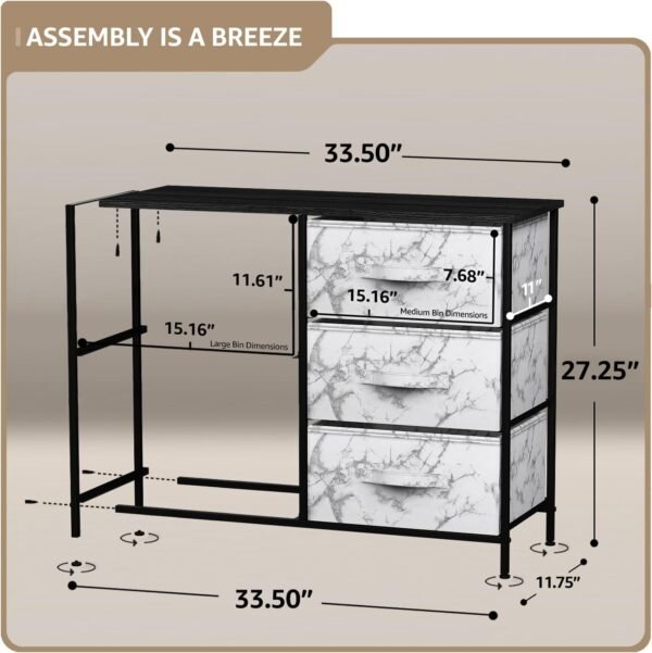 Sorbus Dresser with 5 Drawers - Chest Organizer Unit with Steel Frame Wood Top & Handle Easy Pull Fabric Bins for Clothes - Storage Furniture for Bedroom, Hallway, Living Room, Nursery & Closet - Image 3