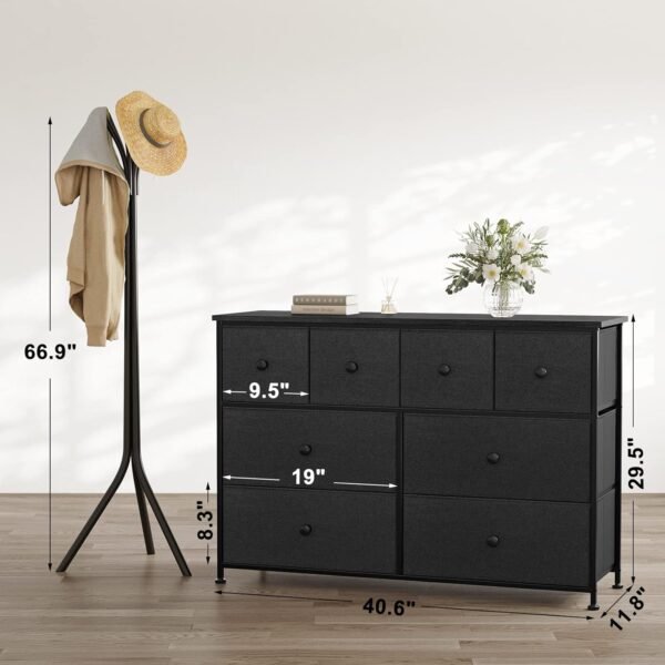 REAHOME Dresser TV Stand for Bedroom with 8 Fabric Drawers, Black Long Dresser Chest of Drawers Large Capacity Steel Frame Wooden Top Living Room Entryway Office (Black Gray) YLZ8B5 - Image 3