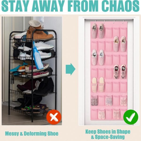 Over The Door Shoe Organizers Pink with 35 Mesh Pockets Baby Organizer Storage Hanging Shoe Organizer Shoe Holder Rack For Toddler Girl Room Baby Room Craft Room Bedroom Pantry Bathroom Closet - Image 8