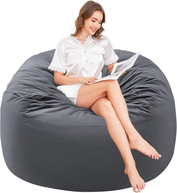 Bean Bag Chairs 4ft - Memory Foam Bean Bag Chairs for Adults/Teens with Filling Sofa with Soft Micro Fiber Cover - Round Fluffy Couch for Living Room Bedroom College Dorm - Image 7