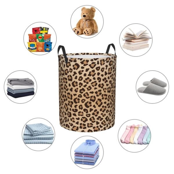 Leopard Print Round Laundry Hamper Animal Skin Texture Storage Basket Toys Clothes Organizer Bin For Home Bathroom Bedroom Dorm Nursery, 62l - Image 6