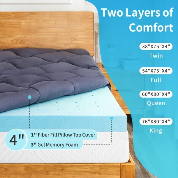 MUUEGM Queen Size Dual Layer 4 Inch Memory Foam Mattress Topper, 3 Inch Gel Memory Foam and 1 Inch Cooling Breathable Pillow Top Protector with Stretchable Pockets for 8-21 inches Mattress, Grey - Image 3