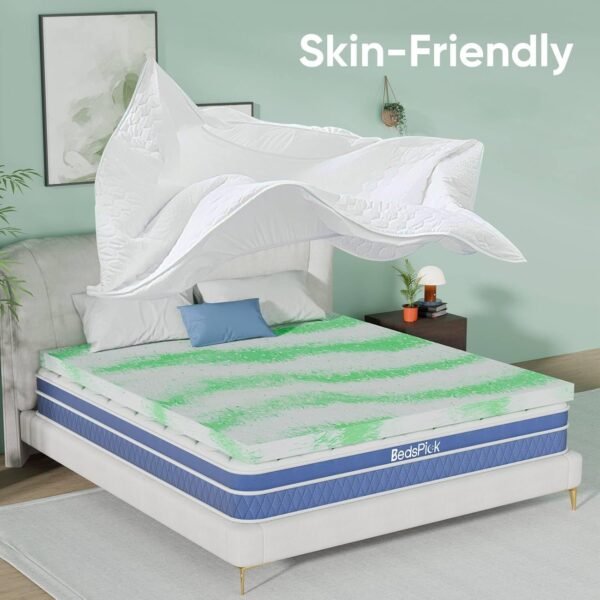 BedsPick Memory Foam Mattress Topper Twin, 2 Inch Thick Gel Infused Bed Toppers for Twin Size Bed, Soft Mattress Pads for Sleeper Sofa, RV, Camper, CertiPUR-US Certified, Green - Image 4