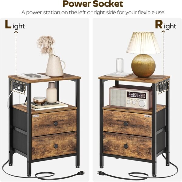 Nightstands Set of 2, Dorm Night Stand with Charging Station, Bedside Tables with 2 Non-Woven Drawers, Side Table for Dorm Room, End Table for Small Spaces, College, Living Room ET02L2BR - Image 6