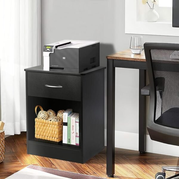 VOWNER 2 PCS Black Nightstand with Drawer and Storage Shelf, Bedside Table End Tables, File Cabinet Storage with Sliding Drawers and Shelf for Bedroom - Image 6