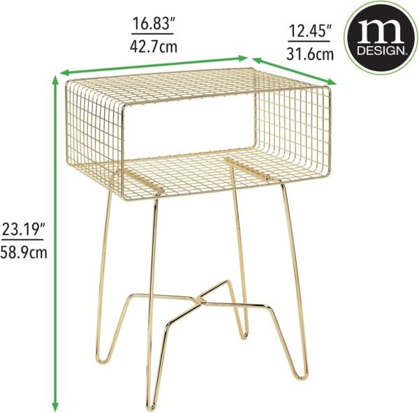 mDesign Modern Industrial Side Table with Storage Shelf, 2-Tier Metal Minimal End Table, Metallic Caged Grid - Accent Furniture for Living Room, Bedroom, Office, Dorm, Concerto Collection, Soft Brass - Image 3