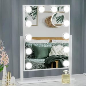 Lighted Makeup Mirror, MILLA Hollywood Makeup Mirror with 12 Bulbs and Smart Touch Control, 3 Color Light Modes, Detachable 10X Magnification, 18.5″ x 14.3″, White