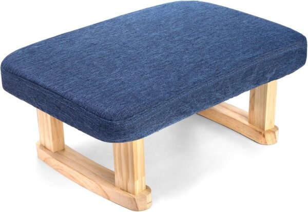 Lawei Small Foot Stool Ottoman, Rectangle Fabric Footstool with Wood Legs, 6.7''H Shoe Seat Step Stool Under Desk Footrest, Sofa Sponge Foot Stool Rest for Couch, Living Room, Bedroom, Entryway, Blue