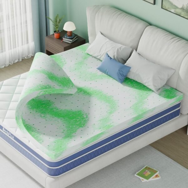 BedsPick Memory Foam Mattress Topper Twin, 2 Inch Thick Gel Infused Bed Toppers for Twin Size Bed, Soft Mattress Pads for Sleeper Sofa, RV, Camper, CertiPUR-US Certified, Green