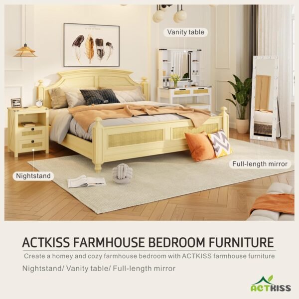 Nightstand with Charging Station, Farmhouse Night Stand with 2 Drawers for Bedroom, Smart Bedside Table with 3 Color LED Light and Human Sensor, Wood Rustic End Side Table, Natural - Image 7