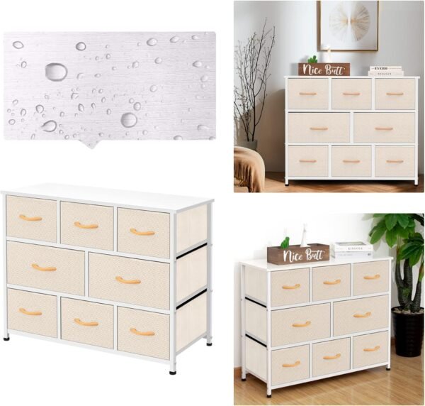 AZL1 Life Concept Extra Wide Organizer 8-Drawer Closet Shelves, Dressers Storage Chest for Bedroom, Living Room, Hallway & Nursery with Easy Pull Fabric Bins Wood Top, Ivory - Image 6