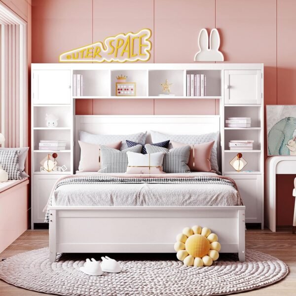 Ball & Cast Full Size Modern Large Platform Bed with All-in-One Cabinet & Shelf,Soild Wooden Bedframe W/ 4 Drawers,Flexible Storage,Space Saving,Easy Assembly,for Bedroom Guest Room Apartment,White - Image 3