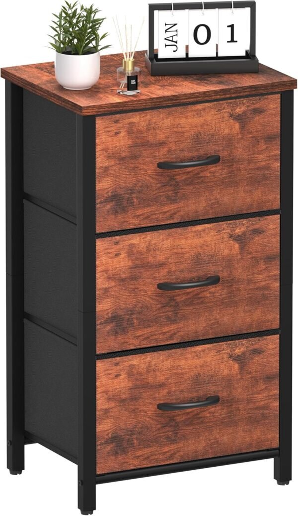 Yoobure Nightstand with 3 Fabric Drawers, Storage Drawers Small Dresser for Bedroom, Night Stands Bedside Tables Closet Drawers Dressers & Chests Organizer Unit Fabric Dresser for Hallway College Dorm