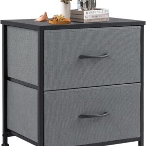DUMOS Nightstand Small Dresser with 2 Fabric Drawers Side Bedroom End Table Kids Bedside Storage Furniture for 20 inch Tall Night Stand for Closet, Entryway, College Dorm, Grey