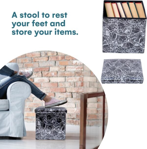 Dawhud Direct Footstool with Storage - Elegant Black Marble Look, 15x15x15 inches - Space-Saving Ottomans with Storage and Extra Seating - Ideal for Clothes, Living Room, Bedroom, Dorm - Image 5