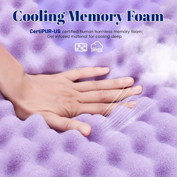 BlissTrends 3 Inch Memory Foam Mattress Topper Queen Size, Extra Thick Plush Mattress Pad, Gel Infusion, CertiPUR-US Certified Mattress Topper for College, Dorm, Bedroom - Purple - Image 5