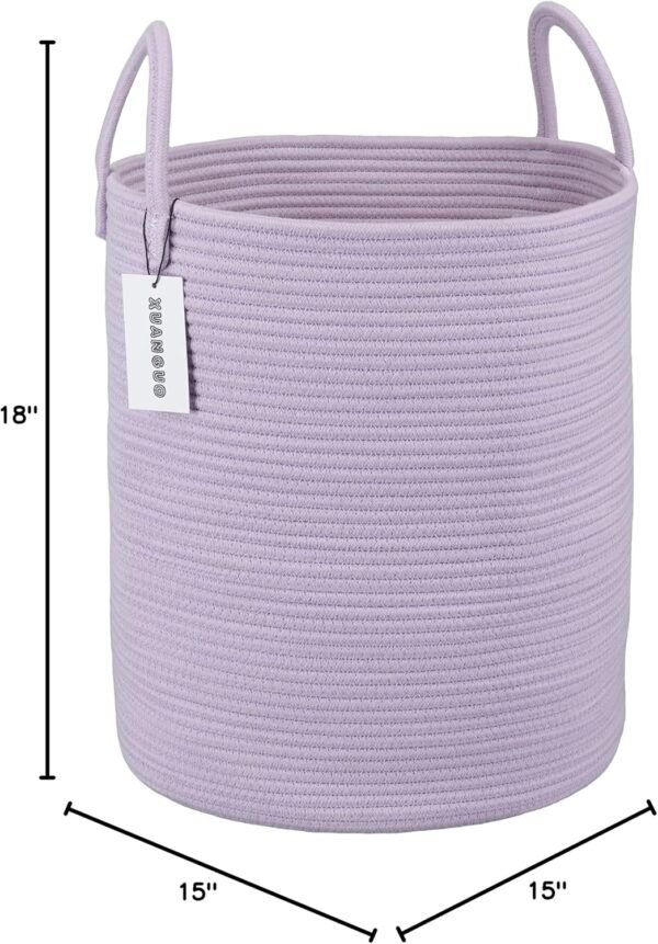 Rope Laundry Basket Hamper for Clothes Woven Storage Basket for Living Room Bedroom Boho Tall Rope Baskets for Blanket Toys Pillow Towels Baby Nursery Hamper Bin Large purple or lavender - Image 8