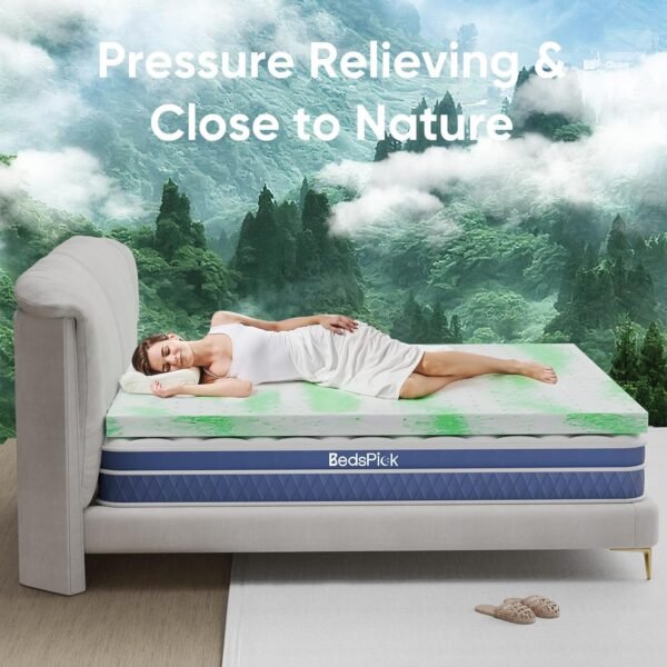 BedsPick Memory Foam Mattress Topper Twin, 2 Inch Thick Gel Infused Bed Toppers for Twin Size Bed, Soft Mattress Pads for Sleeper Sofa, RV, Camper, CertiPUR-US Certified, Green - Image 5