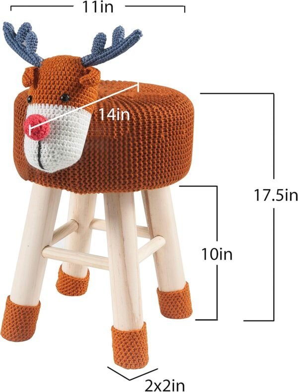 AC Pacific Woodland Deer Stool for Kids, Animal Themed Wooden Ottoman Chair with Soft Plush Fabric, Sturdy Pine Wood Legs, Ideal for Playrooms, Nurseries or Living Rooms, Brown - Image 3