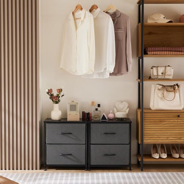 Nightstand with 2 Drawers, Small Dresser with 2 Drawers for Bedroom, End Table with Fabric Bins Bedside Furniture for Bedroom, Closet, Entryway, College Dorm, Grey - Image 2