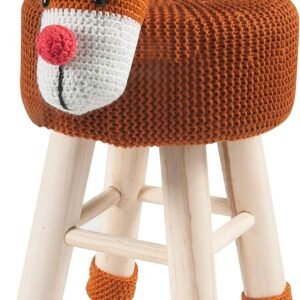 AC Pacific Woodland Deer Stool for Kids, Animal Themed Wooden Ottoman Chair with Soft Plush Fabric, Sturdy Pine Wood Legs, Ideal for Playrooms, Nurseries or Living Rooms, Brown