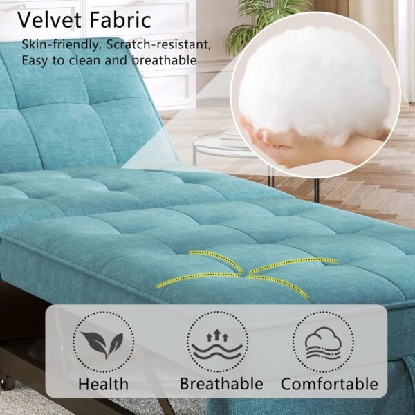 Convertible Sofa Chair Bed, 4-in-1 Armless Sleeper Folding Ottoman Sofa Bed with Adjustable Backrest, Pocket and USB Port for Small Room Apartment,Living Room,Bedroom (Teal) - Image 4