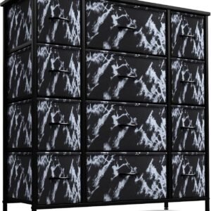 Sorbus Dresser with 12 Drawers – Chest Organizer Unit with Steel Frame Wood Top & Handle Easy Pull Fabric Bins for Clothes – Large Storage Furniture for Bedroom, Hallway, Living Room, Nursery & Closet