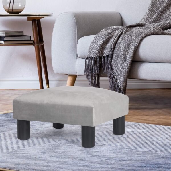 Asense Square Footrest Ottoman Footstools Small Padded Seat with Non-Skid Legs (Light Grey) - Image 6