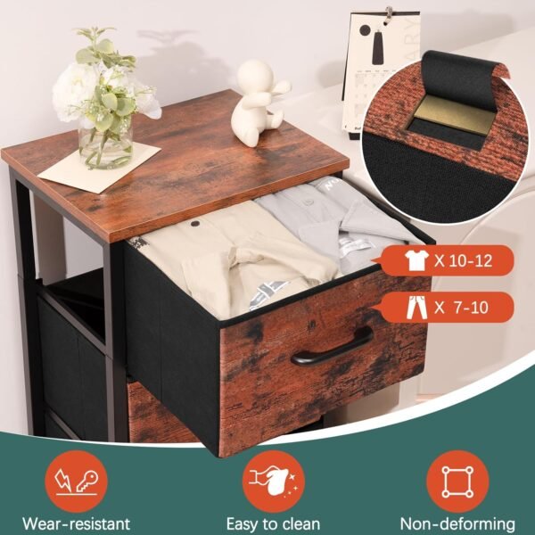 Yoobure Nightstand with 3 Fabric Drawers, Storage Drawers Small Dresser for Bedroom, Night Stands Bedside Tables Closet Drawers Dressers & Chests Organizer Unit Fabric Dresser for Hallway College Dorm - Image 5