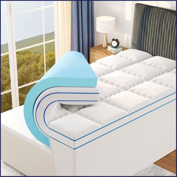 Sleep Lab Dual Layer 4 Inch Memory Foam Mattress Topper - Twin XL Mattress Topper - Cooling Mattress Topper for Back Pain - 2 Inch Cooling Gel Memory Foam, Medium Support + 2 Inch Pillow Top