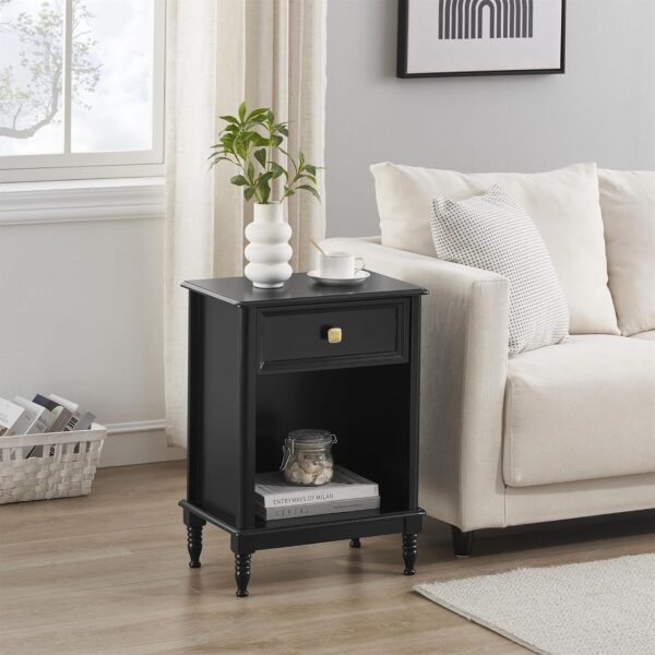 IDEALHOUSE Black Nightstand Bedroom Nightstand with Drawer and Storage Shelf, Modern End Table Side Table for Bedroom Living Room College Dorm - Image 4