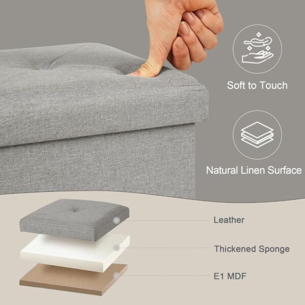 VECELO Storage Ottoman, 11.8'' Folding Footstools, Multipurpose Foot Rest Stool, Foldable Linen Fabric Ottomans, Small Square Ottoman Cube for Living Room/Bed Room/Dorm, Grey - Image 5