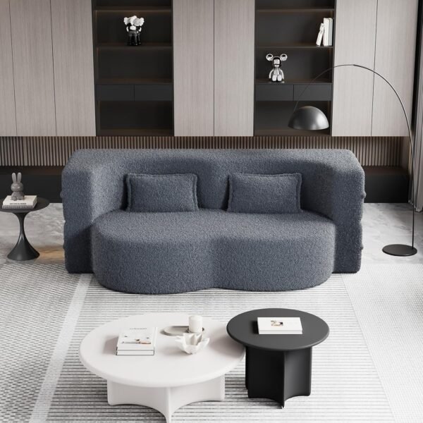 Folding Sofa Bed,15" Full Size Folding Mattress for Living Room,Convertible Teddy Fabric Foam-Filled Pocket Spring Sleeper Sofa Bed (Grey) - Image 7