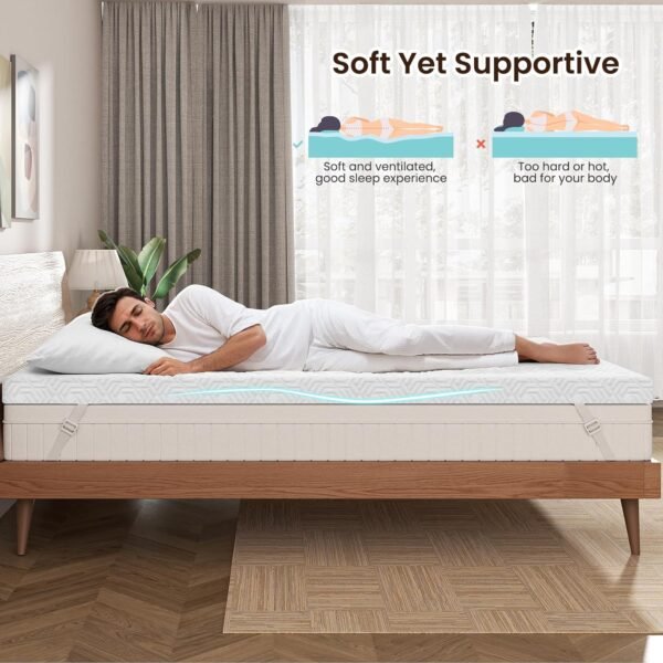 2 Inch Gel Memory Foam Mattress Topper Twin, Plush Foam Mattress Topper, Meidum Soft Foam Bed Topper for Pressure Relief, Removable Cover, CertiPUR-US Certified - Image 4