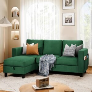 SUNLEI 79″ Sectional Sofa Couch with Cloud Chaise, L-Shaped Convertible Couches for Living Room Furniture Sets 3 Piece Small Sofa, Modular Sectional Couch for Living Room/Small Space (Green)