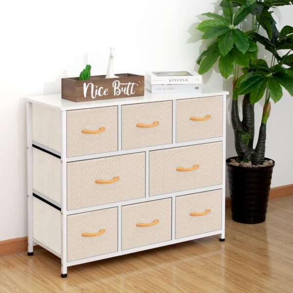 AZL1 Life Concept Extra Wide Organizer 8-Drawer Closet Shelves, Dressers Storage Chest for Bedroom, Living Room, Hallway & Nursery with Easy Pull Fabric Bins Wood Top, Ivory - Image 4