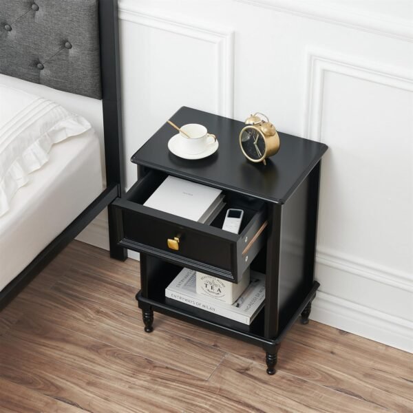 IDEALHOUSE Black Nightstand Bedroom Nightstand with Drawer and Storage Shelf, Modern End Table Side Table for Bedroom Living Room College Dorm - Image 6