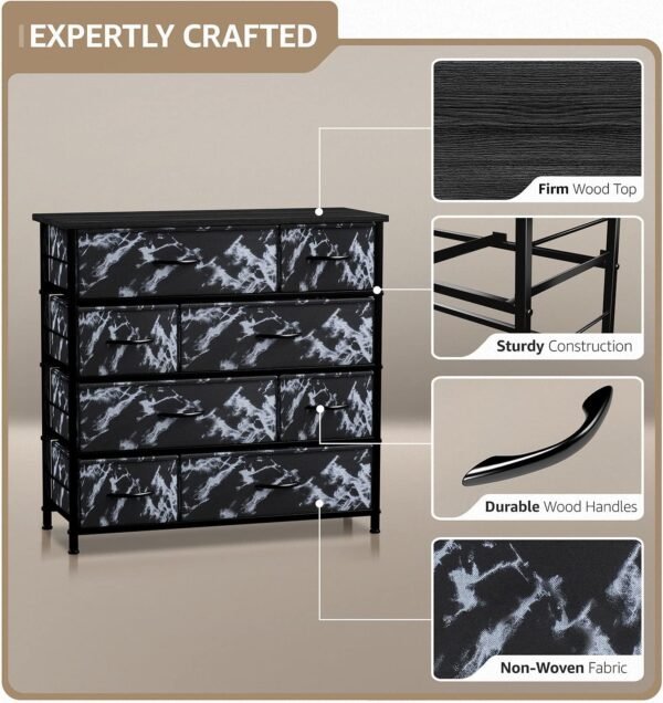 Sorbus Dresser for Bedroom with 8 Drawers - Tall Chest Storage Tower Unit, for Closet, Hallway, Nursery, Entryway Organization - Steel Frame, Wood Top (Marble Black – Black Frame) - Image 4