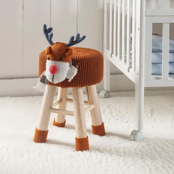 AC Pacific Woodland Deer Stool for Kids, Animal Themed Wooden Ottoman Chair with Soft Plush Fabric, Sturdy Pine Wood Legs, Ideal for Playrooms, Nurseries or Living Rooms, Brown - Image 2