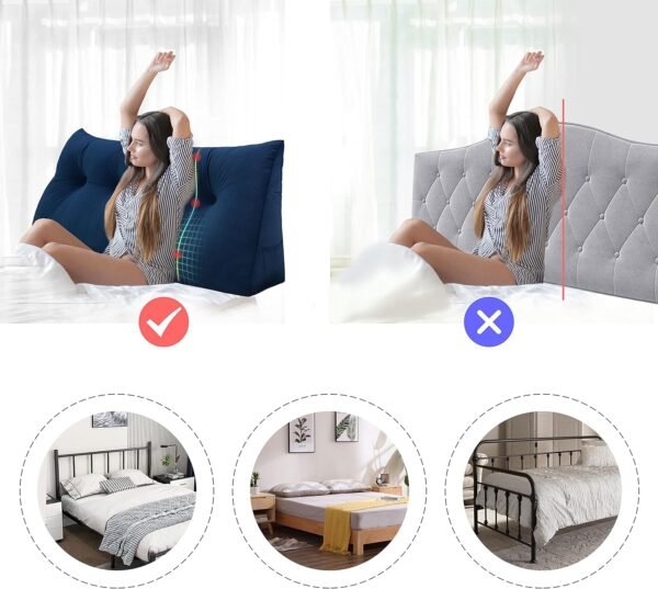 WOWMAX Multifunctional Upholstered Headboard Pillow Twin, Button Tufted Headboard Pillows, Portable Dorm Room Fabric Head Board Removable and Washable Velvet (100% Cotton) Deep Blue - Image 2