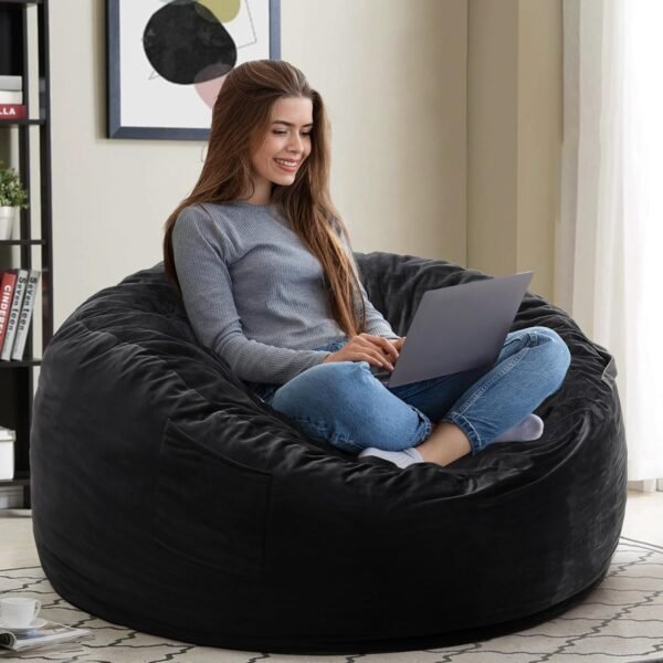 Kromax 3.5 Foot Memory Foam Bean Bag Chair, for Adults, Teens, Kids, Washable Comfy Velvet Suede Cover, Ideal for Dorm, Bedroom, Living Room, Black - Image 3