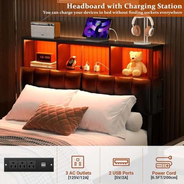 Unikito Upholstered Twin Headboard with Hidden Drawer Storage, Headboards for Twin Size with Power Outlet and LED Light, Twin Size Headboard Only, Sturdy and Stable Headboard for Collage Dorm, Black - Image 5