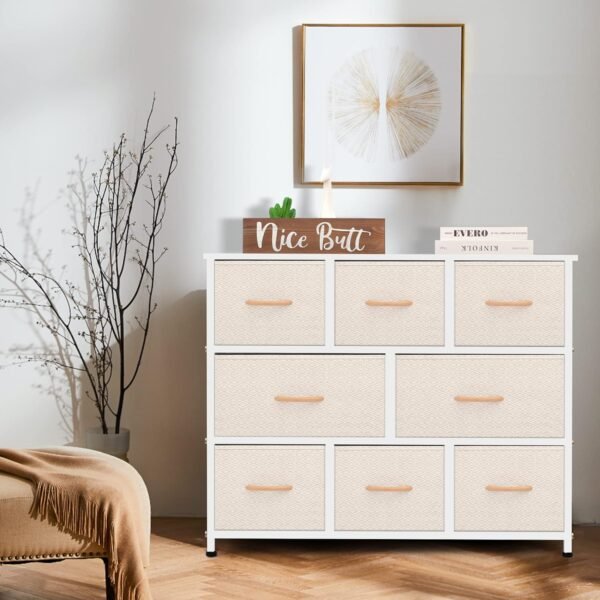 AZL1 Life Concept Extra Wide Organizer 8-Drawer Closet Shelves, Dressers Storage Chest for Bedroom, Living Room, Hallway & Nursery with Easy Pull Fabric Bins Wood Top, Ivory - Image 2