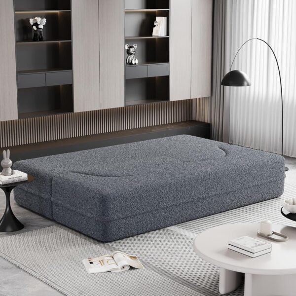 Folding Sofa Bed,15" Full Size Folding Mattress for Living Room,Convertible Teddy Fabric Foam-Filled Pocket Spring Sleeper Sofa Bed (Grey) - Image 6