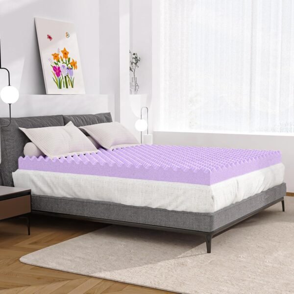 BlissTrends 3 Inch Memory Foam Mattress Topper Queen Size, Extra Thick Plush Mattress Pad, Gel Infusion, CertiPUR-US Certified Mattress Topper for College, Dorm, Bedroom - Purple - Image 7