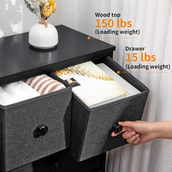 REAHOME Dresser TV Stand for Bedroom with 8 Fabric Drawers, Black Long Dresser Chest of Drawers Large Capacity Steel Frame Wooden Top Living Room Entryway Office (Black Gray) YLZ8B5 - Image 5