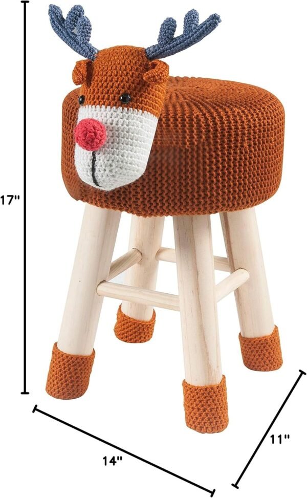 AC Pacific Woodland Deer Stool for Kids, Animal Themed Wooden Ottoman Chair with Soft Plush Fabric, Sturdy Pine Wood Legs, Ideal for Playrooms, Nurseries or Living Rooms, Brown - Image 7